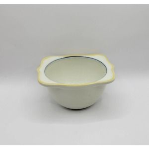 Vtg Hall USA Pottery White Yellow & Blue Trim Rectangular Top Lip Stoneware Bowl